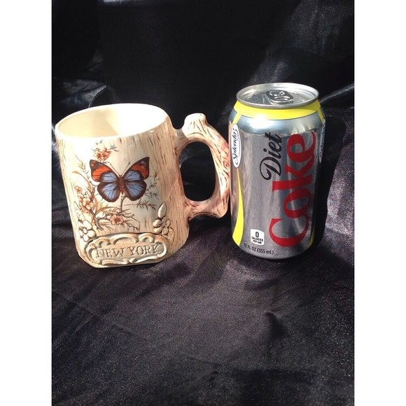 Vintage Treasure Craft New York Ceramic Coffee Mug Wood Grain Butterfly USA 3D - Picture 11 of 16